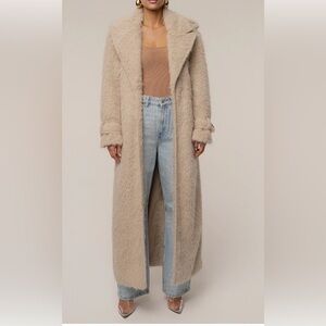 Cozy Long Belted Faux Fur Coat in Light Taupe